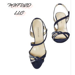 SARAH FLINT FAYE NAVY BLUE SUEDE AND SNAKESKIN SANDALS EU Size 42/US Size 11.5